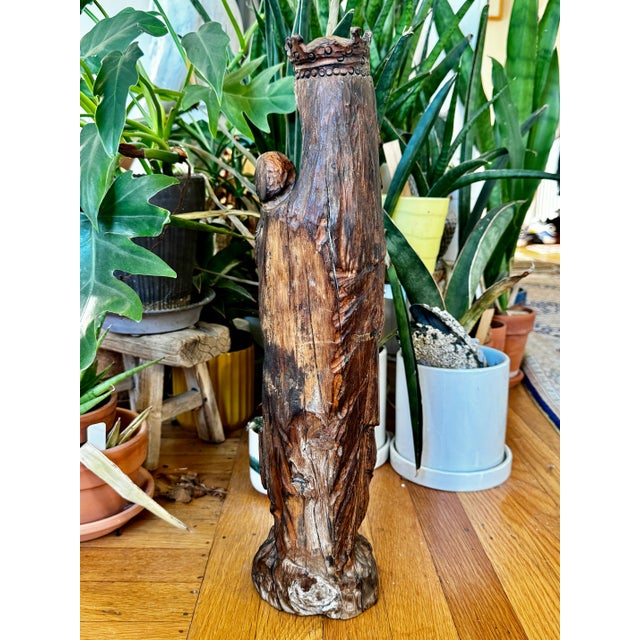 Early 20th Century Carved Wood Mary and Child in Medieval Style | Chairish