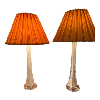 Vintage Lucite Cased Glass Column Table Lamps - a Pair For Sale