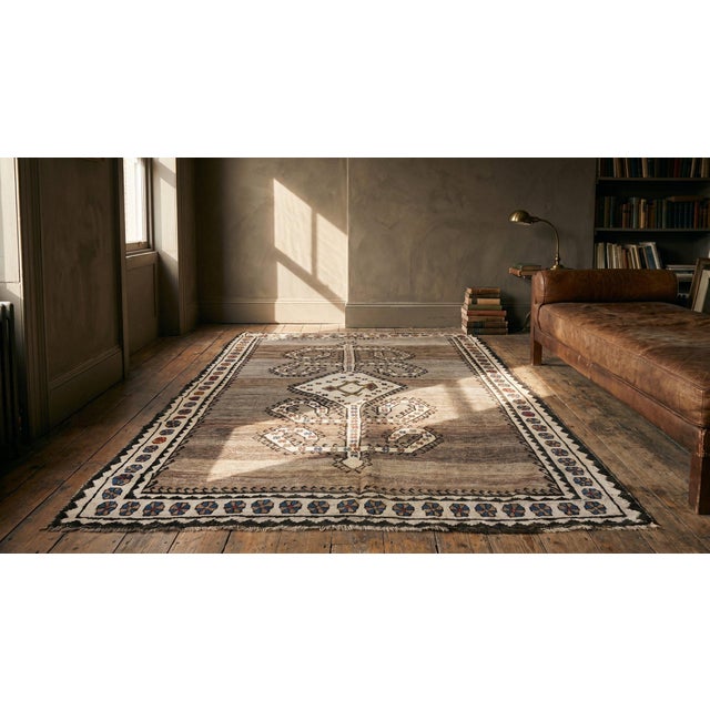 1900s Gray Geometric Tribal Antique Persian Gabbeh Rug 5' X 7' Handknotted Wool Carpet For Sale - Image 9 of 9