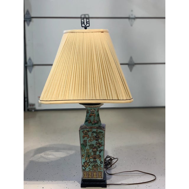 Chinese Famille Rose Antique Square Turquoise Porcelain Vase Lamp For Sale - Image 9 of 9