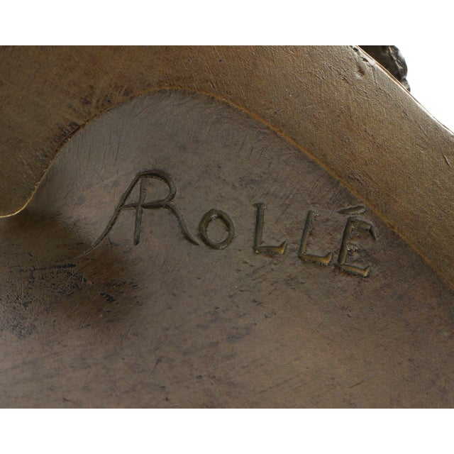 Metal Patinated Bronze Bust of Young Girl by Alfred Rolle For Sale - Image 7 of 8