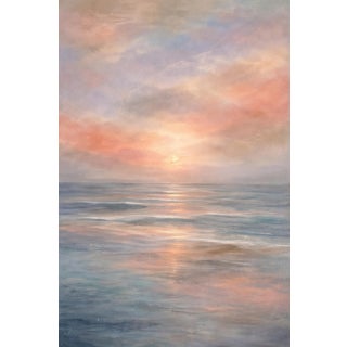 Abstract Coastal Sunset Seascape Wall Art, Ocean Horizon Landscape Print, Pastel Beach Art, 24″ × 36″ For Sale