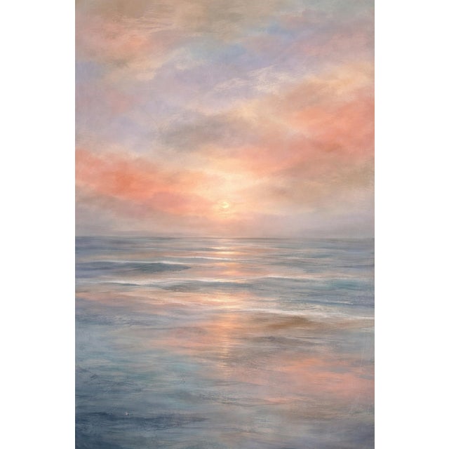 Abstract Coastal Sunset Seascape Wall Art, Ocean Horizon Landscape Print, Pastel Beach Art, 24″ × 36″ For Sale