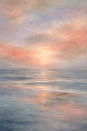 Abstract Coastal Sunset Seascape Wall Art, Ocean Horizon Landscape Print, Pastel Beach Art, 24″ × 36″