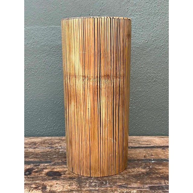 Brown Vintage Coconut Shell Cylindrical Umbrella Stand For Sale - Image 8 of 12