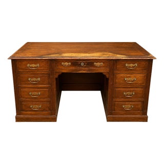 Vintage Oak Pedestal Desk with Drawers, 1940s For Sale