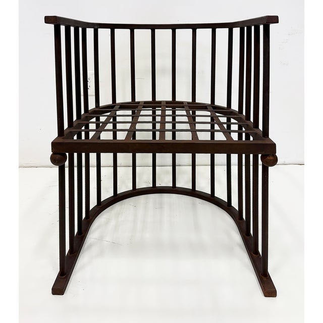 Modern Josef Hoffmann Style Iron Barrel Armchairs, Pair Offered for sale is a pair of modern metal chairs created with a...