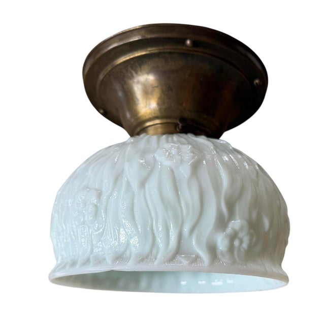 Early 20th Century Art Nouveau Opaline Leaves and Flowers Ceiling Light For Sale - Image 4 of 5