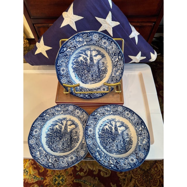 Blue 1970s Liberty Blue “Old North Church” Serving Bowls | English Ironstone Americana Collection - Set of 3 For Sale - Image 8 of 9