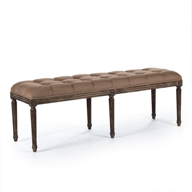 French Provincial Louis Tufted Bench - Copper Linen / Copper Painted Frame For Sale - Image 3 of 3