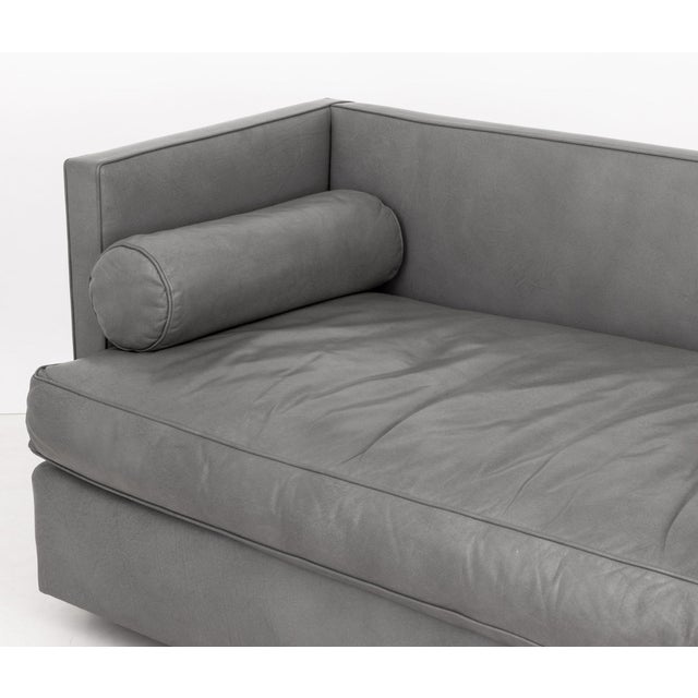 Contemporary Modern Gray Leather Upholstered 3-Seat Sofa For Sale - Image 3 of 6