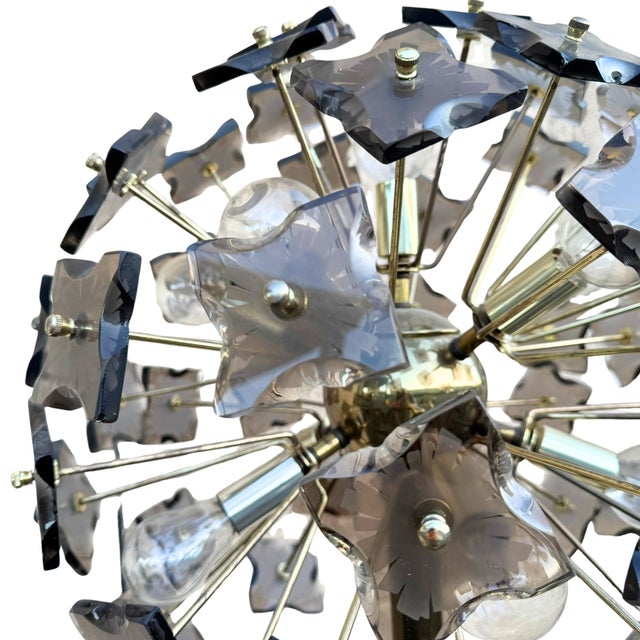 1970s Vintage Sputnik Dandelion Floor Lamp – Brass & Smoke Glass – Emil Stejnar Style For Sale - Image 5 of 9