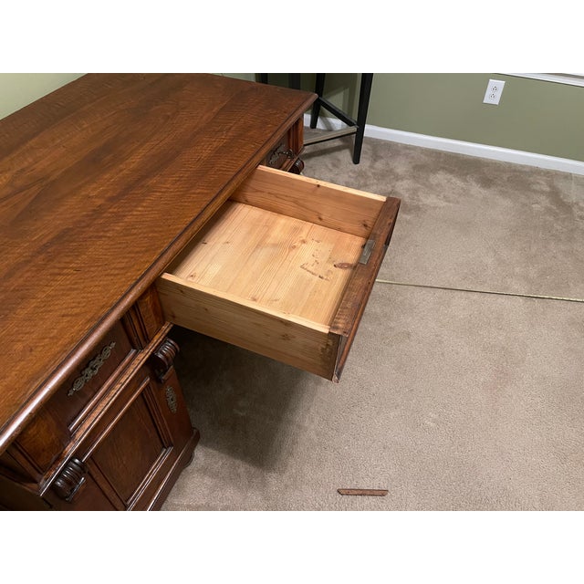 Antique Neoclassical Style Solid Wood Double-Pedestal Executive Desk For Sale - Image 12 of 17