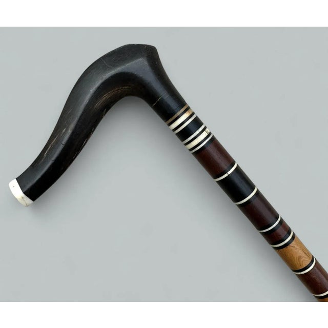 Antique Ladies Dress Gentlemans Cane Walking Stick Bovine Horn Crook Handle 19Ct For Sale - Image 4 of 7