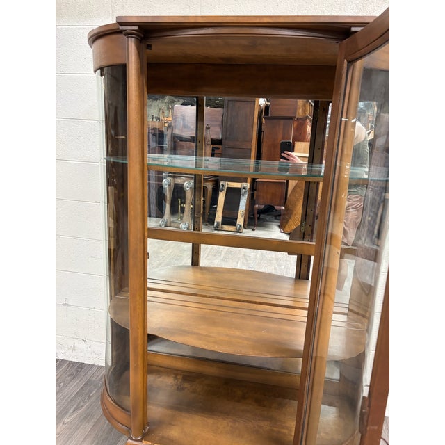Antique Queen Anne Style Curved Bowed Glass Curio Display China Cabinet For Sale - Image 11 of 13