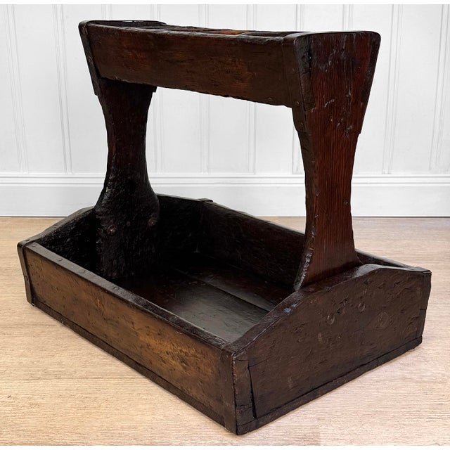 Antique Primitive Wood Iron Strapped Machinist Tool Chest Caddy For Sale - Image 6 of 14