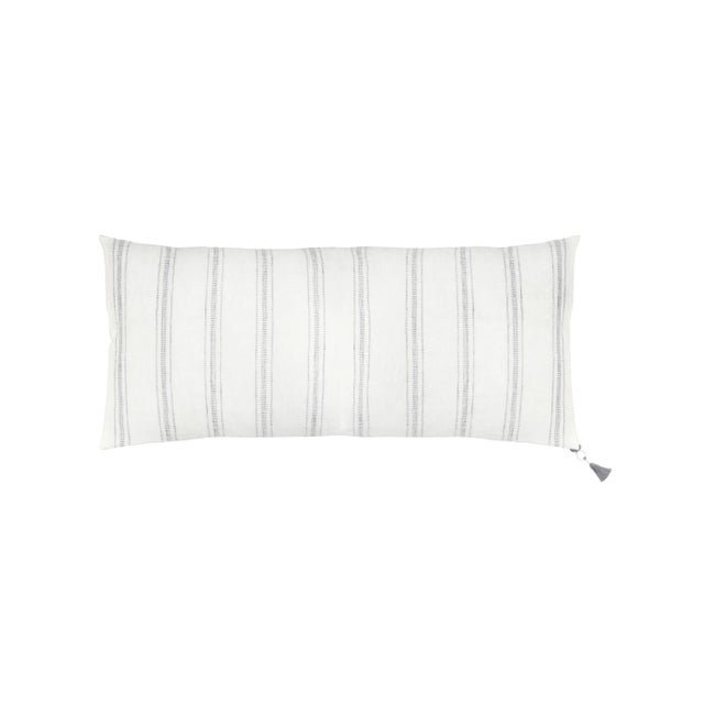 White With Grey Stripes Down Linen Pillow For Sale - Image 4 of 4