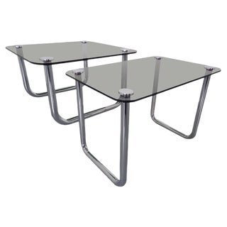 Italian Chrome & Smoked Glass Side Tables, 1970s, Set of 2 For Sale