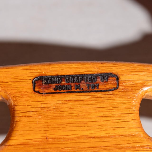 Wood Vintage Studio Handcrafted Oak Counter Stools by John M. Toy - Set of 3 For Sale - Image 7 of 15