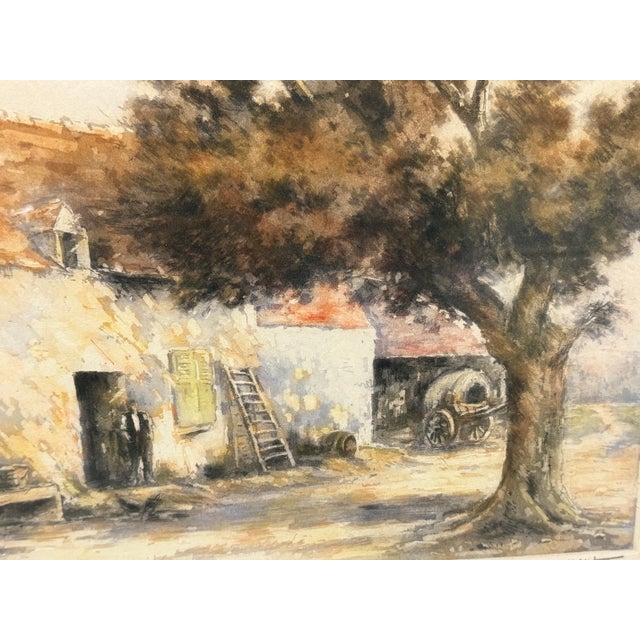 Brass Simone Haumont La Place Du Village Et La Cour De Ferme Original Print, Signed For Sale - Image 8 of 12