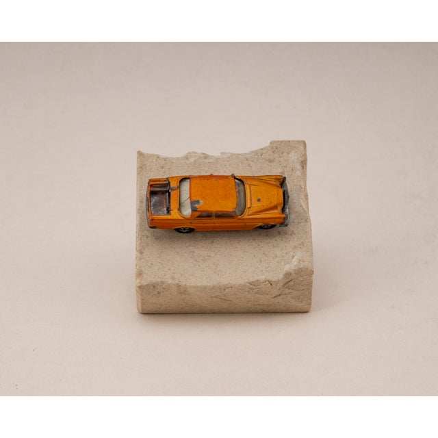 Accident car - original vintage die cast model of the mercedes 300 se from matchbox, series no. 46, mounted on a solid...