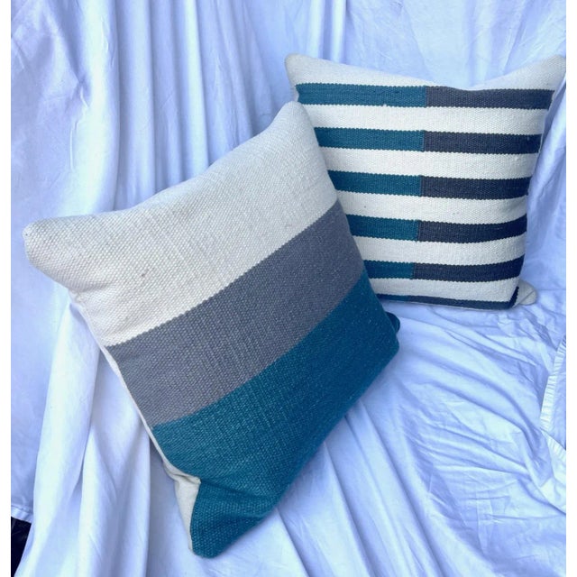 Ethan Allen Pair of Ethan Allen Kilim Striped Pillows For Sale - Image 4 of 9