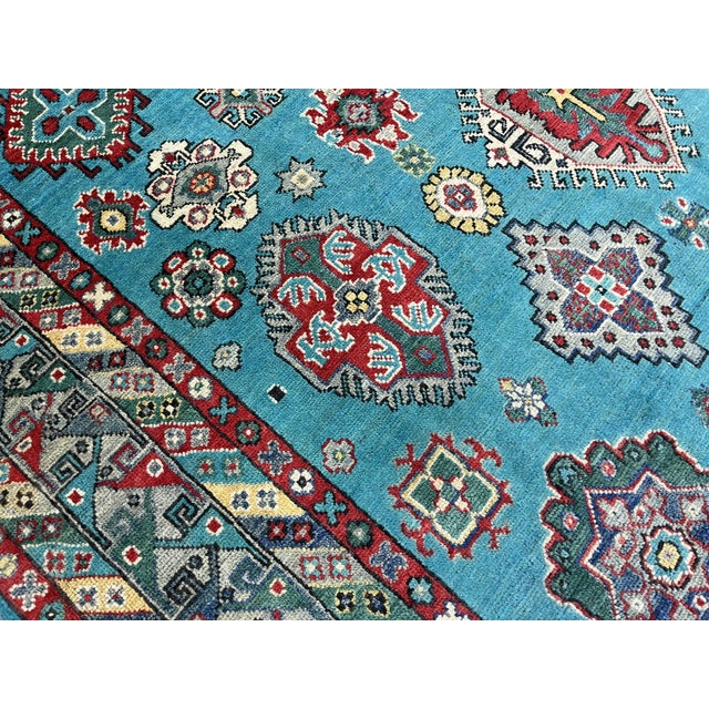 Turquoise and Red Kazak Wool Area Rug With Tribal Motifs, 6'7" X 9'8" For Sale - Image 10 of 16