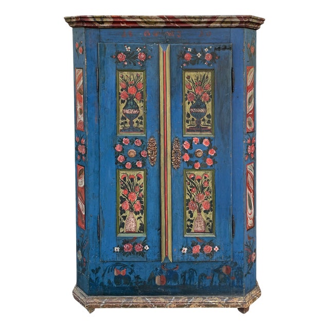 Antique Blue Painted Cupboard, 1850 For Sale