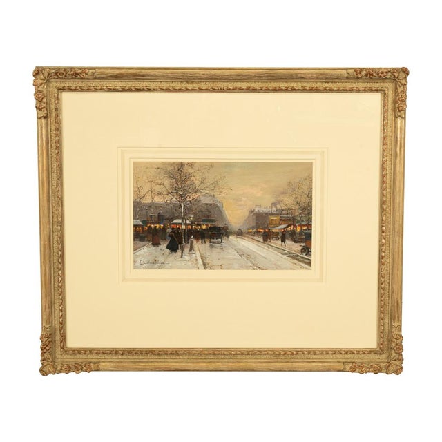 French Impressionist Painting Winter Landscape Scene "Foire De Montmartre" Paris by Eugene Galien-Laloue, 1900 For Sale - Image 4 of 12