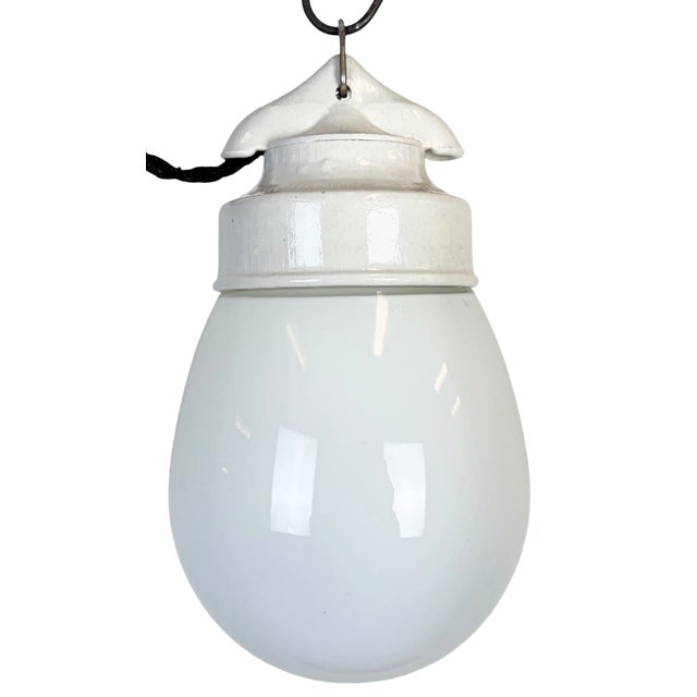 Vintage White Porcelain Pendant Light, 1970s For Sale