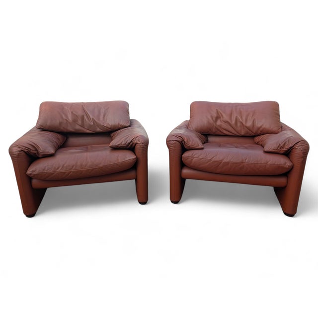 Burgundy Leather Lounge Chairs by V. Magistretti for Cassina, 1973, Set of 2 For Sale - Image 15 of 15