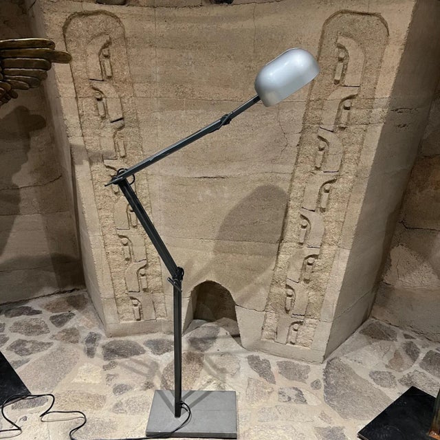 Gray 1980s Artemide Adone Vintage Metal Adjustable Floor Lamp Stone Base Italy For Sale - Image 8 of 12