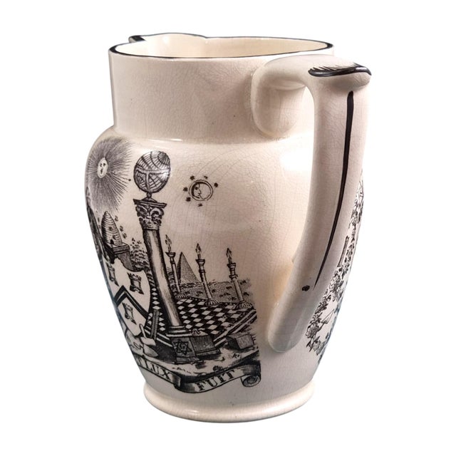 A rare english creamware masonic jug, made in staffordshire during the george iii period, circa 1810. Standing 12.4 cm...