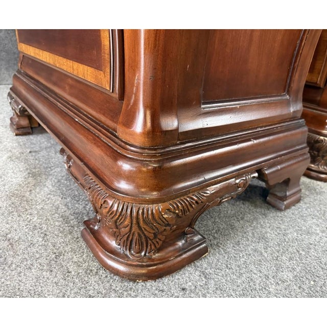 Pair of Cognac Finish Banded Cherry Nightstands For Sale - Image 12 of 18