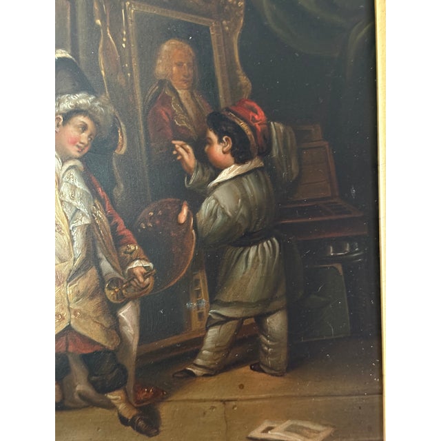 Framed Oil on Board "Boy Painting a Portrait", Mid-20th Century