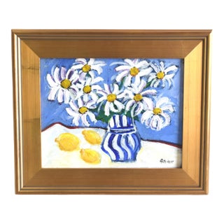 Vase of Flowers Oil Painting by the Talented Ruth Arenz Including the Antiqued Gold Wood Frame For Sale