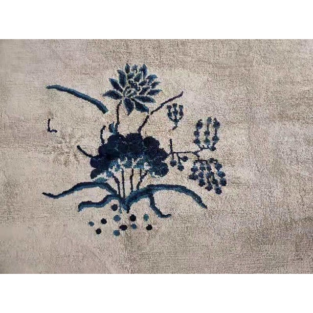 Textile Exceptional Ivory Color With Unique Florid Design Antique Chinese Peking Rug For Sale - Image 7 of 10