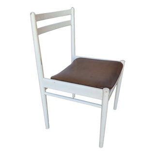 Vintage Dining Chair in White Beech Wood and Brown Leather Look Seat, 1970s For Sale