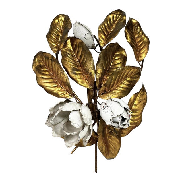 1950s Italian Gilt Metal Wall Floral Sculpture For Sale