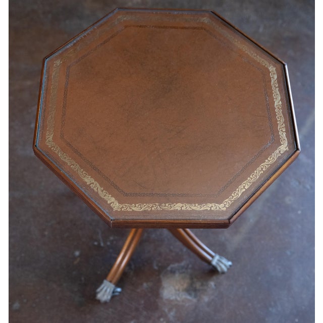 English Wine or Cocktail Table With Octagonal Leather Top (Two Available) For Sale - Image 4 of 8