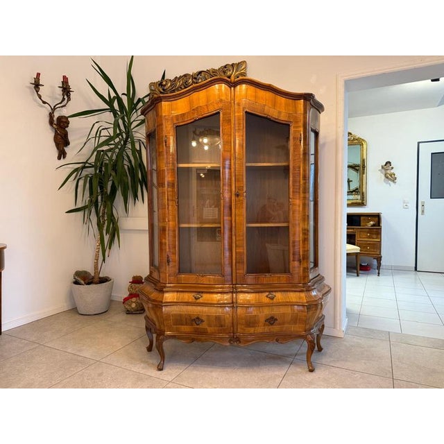Baroque Baroque Style Inlaid Walnut Display Cabinet, 1980s For Sale - Image 3 of 13
