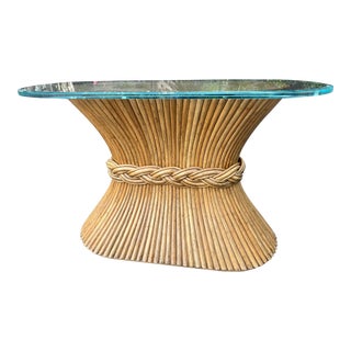 1980s McGuire Sheaf of Wheat Bamboo Console Table, Signed For Sale