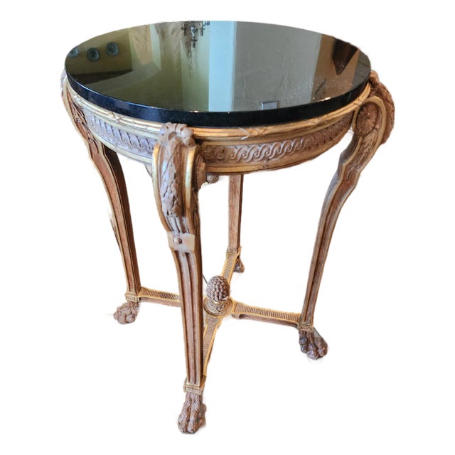 Antique French Giltwood Table With a Black Stone Top For Sale