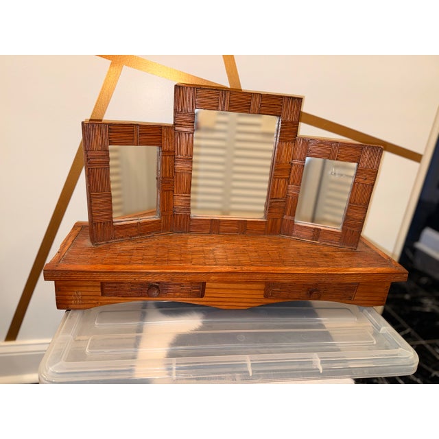 1940s Tramp Art Matchstick Vanity Dresser With Mirror & Drawers For Sale - Image 4 of 9