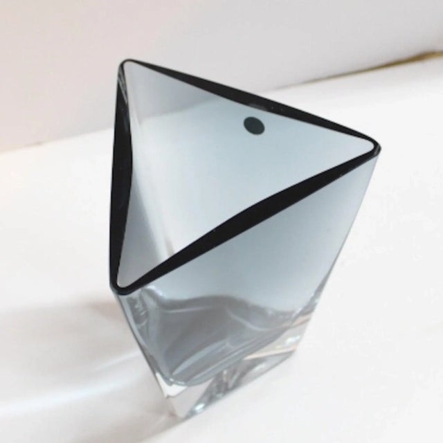 Murano Vintage Blue Gray Glass Triangular Vase | Made in Poland For Sale - Image 4 of 6