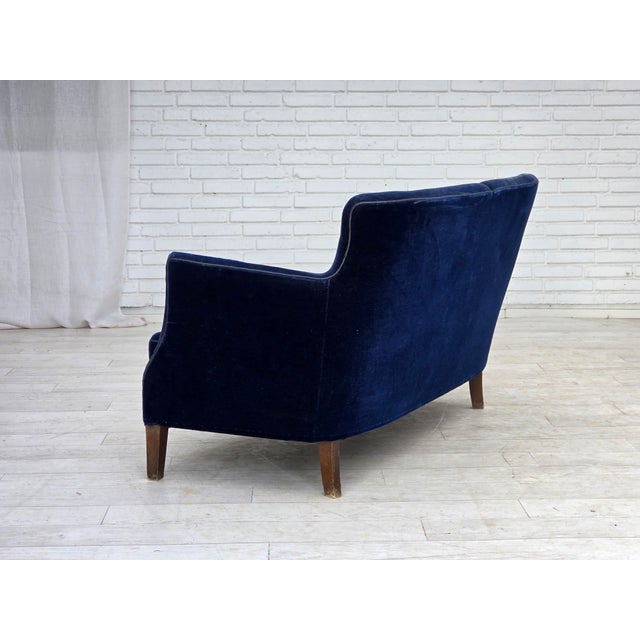 Danish Two-Seater Sofa in Dark Blue Furniture Velour, 1960s For Sale - Image 11 of 15