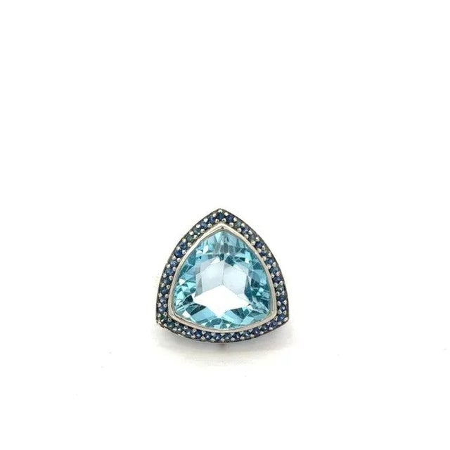 Not Yet Made - Made To Order Bohemian Topaz & Sapphire Trillion Cut Cocktail Ring Size 8 For Sale - Image 5 of 12