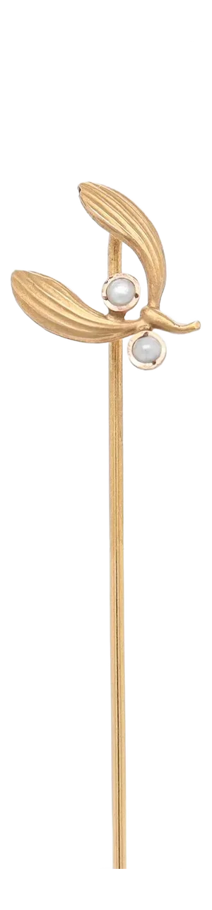 Mid-Century 14k Gold & Seed Pearl Mistletoe Stickpin