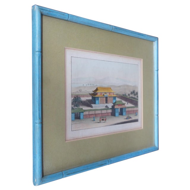 Asian Mid 20th Century Vintage Bigatti Colored Asian Pagoda Buddhist Temple Engraving, Framed For Sale - Image 3 of 10