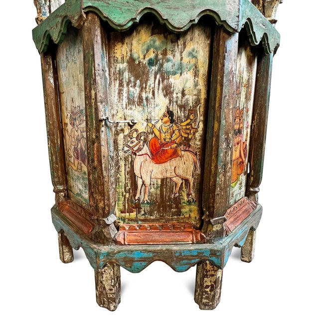 Wood Antique Jaipur Painted Temple For Sale - Image 7 of 12